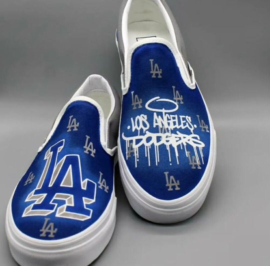 Hand Painted Vans Slip on Los Angeles Dodgers Team Sneakers