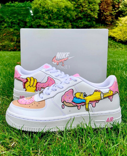 Hand Painted Homer Simpson Donut Air Force 1 Sneakers