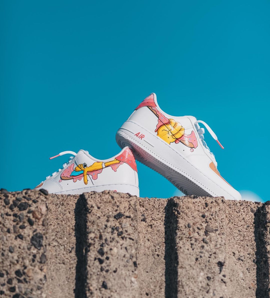 Hand Painted Homer Simpson Donut Air Force 1 Sneakers