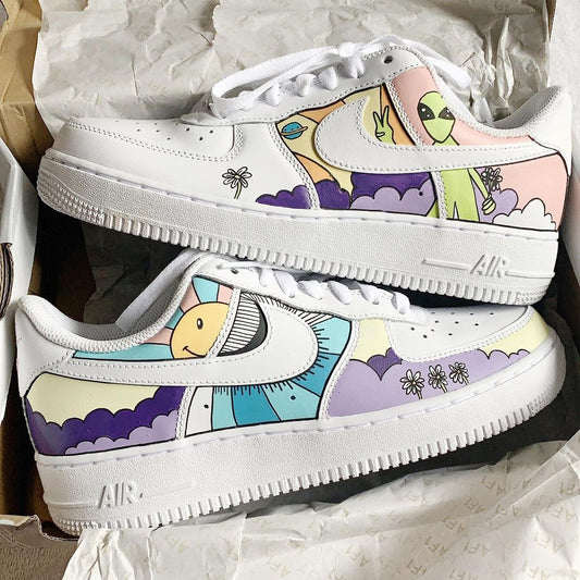 Custom Hand Painted Pastel Sunshine Alien  Air Force 1s