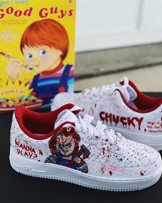 Chucky Baby Portrait Slash Blood Design Hand Painted Custom Air Force 1s