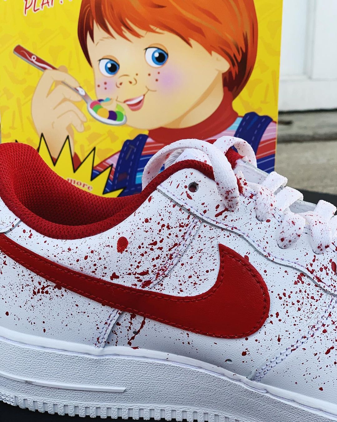 Chucky Baby Portrait Slash Blood Design Hand Painted Custom Air Force 1s