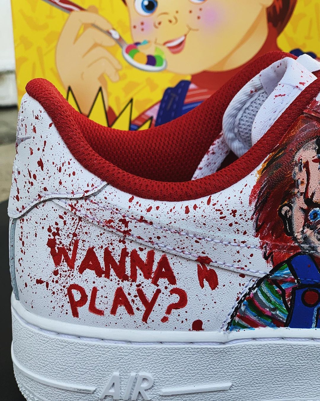 Chucky Baby Portrait Slash Blood Design Hand Painted Custom Air Force 1s