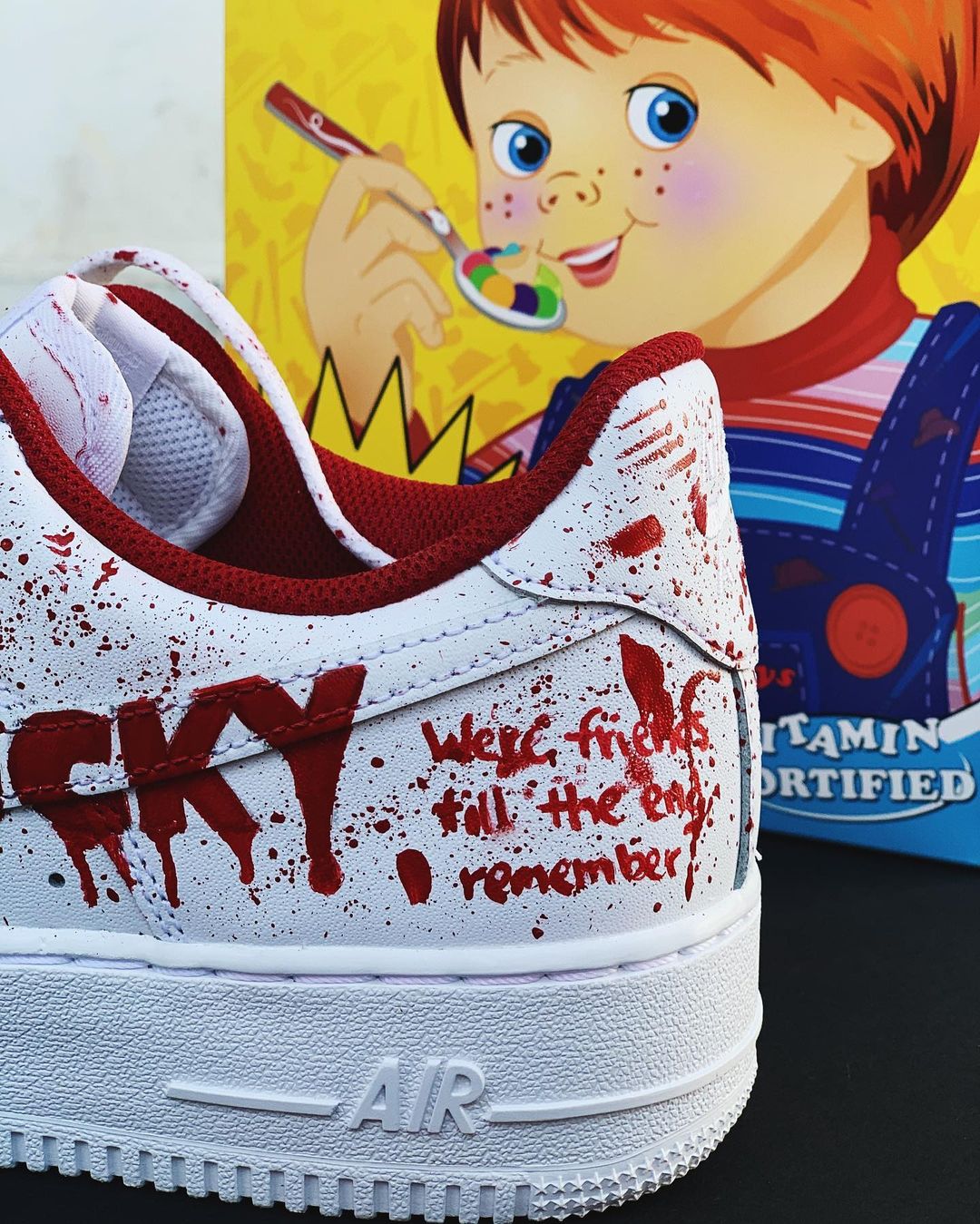 Chucky Baby Portrait Slash Blood Design Hand Painted Custom Air Force 1s