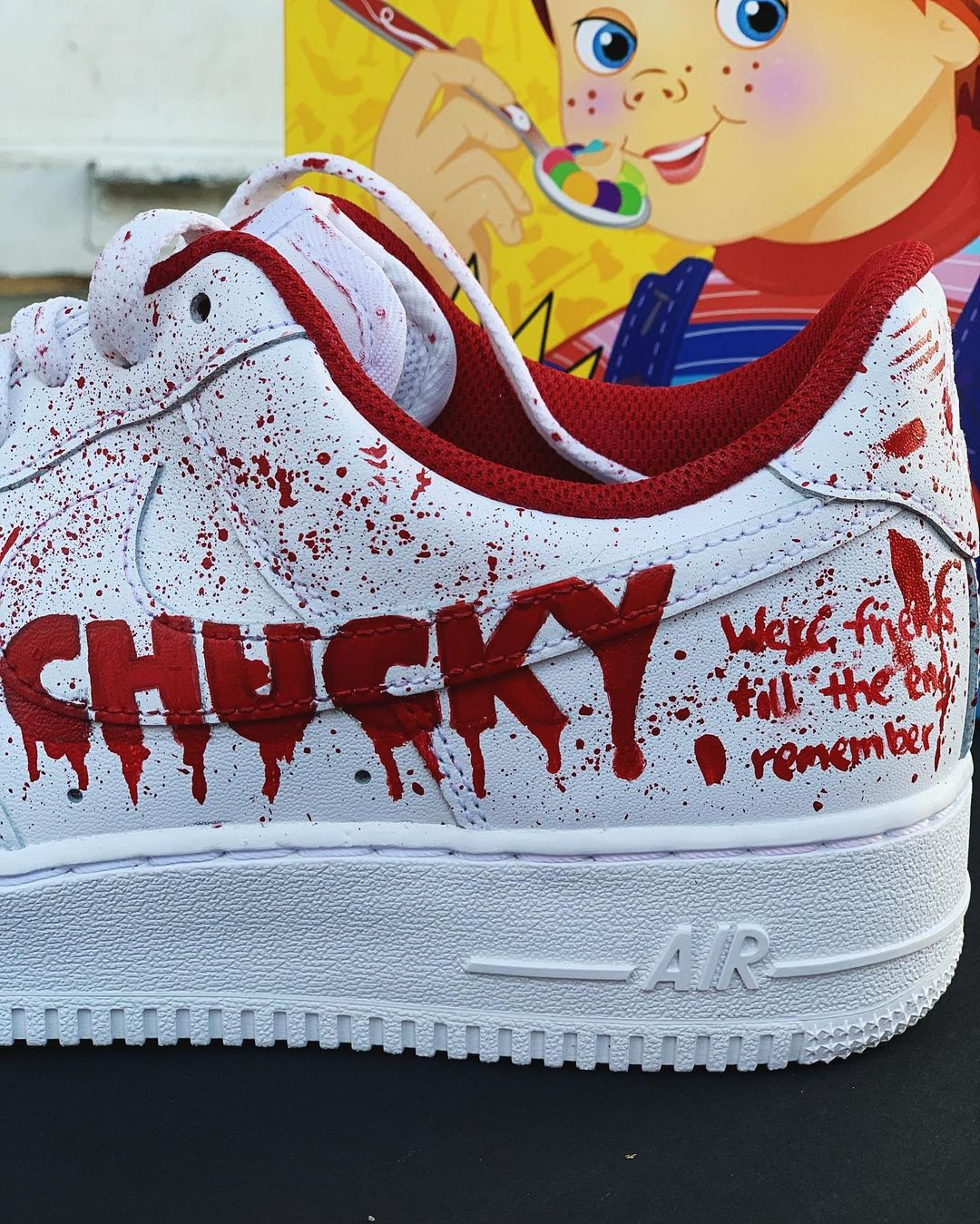 Chucky Baby Portrait Slash Blood Design Hand Painted Custom Air Force 1s