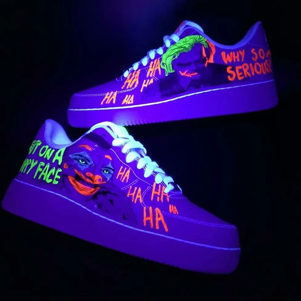 Joker Glow in the Dark Custom Hand Painted Air Force 1 Sneakers