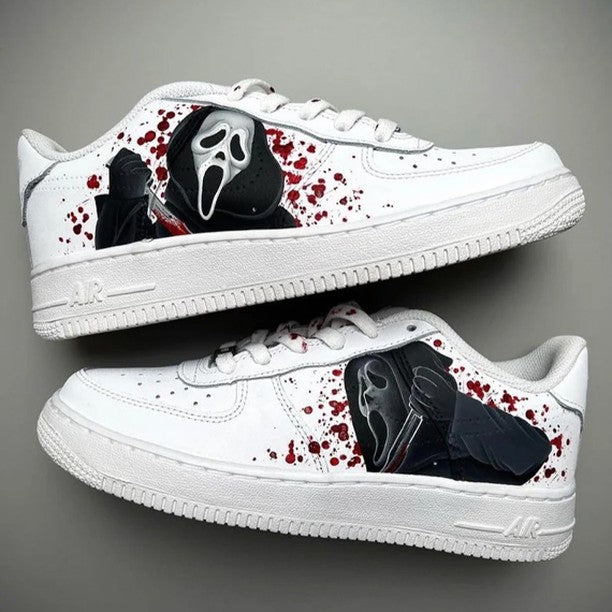 Ghost Face Hand Painted Air Force 1s Custom Scream Sneakers for Halloween