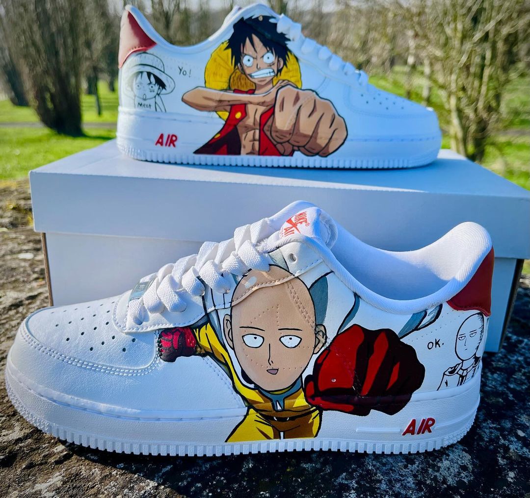 One Piece Saitama and Lufft Hand Painted Custom Air Force 1s