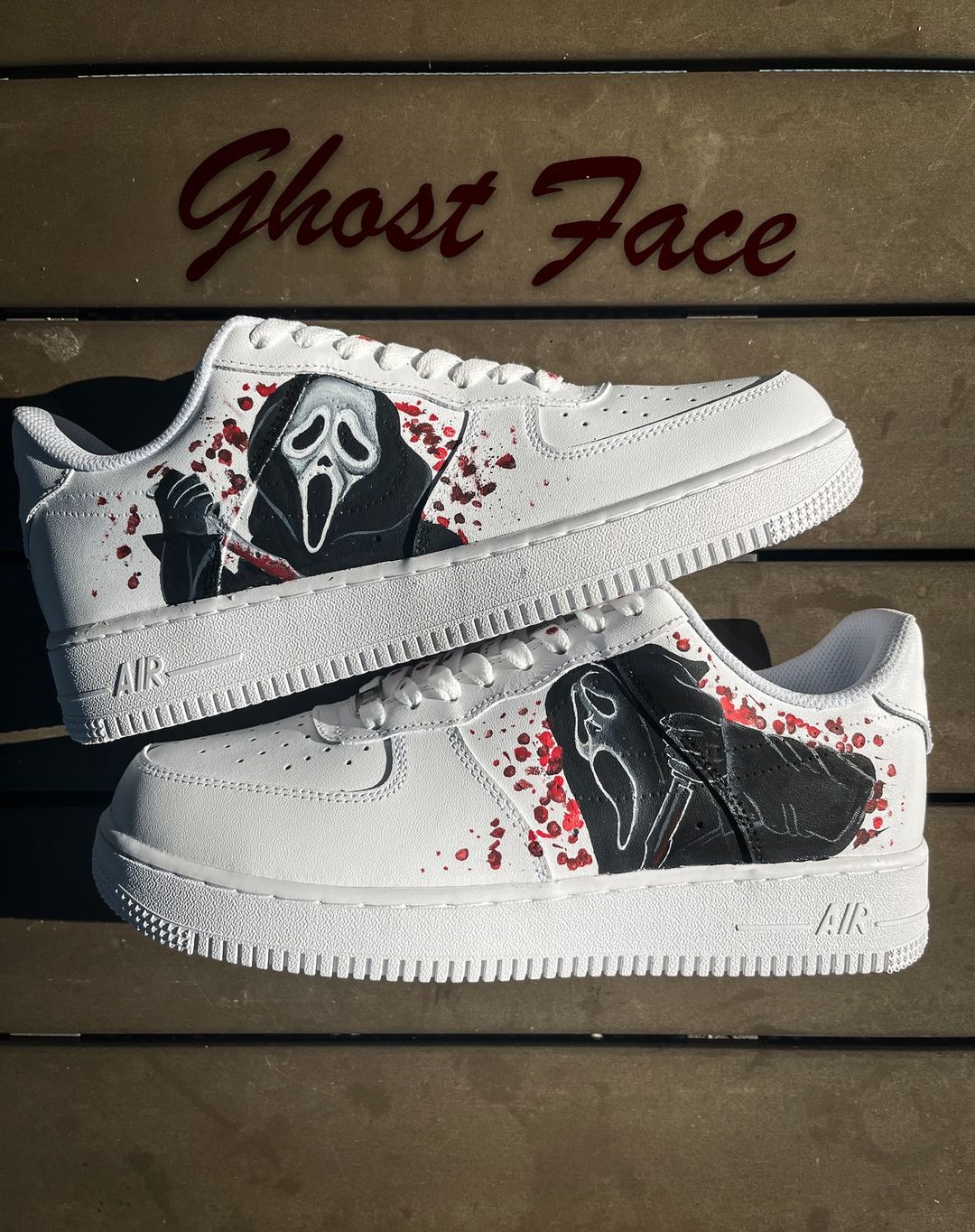 Ghost Face Hand Painted Air Force 1s Custom Scream Sneakers for Halloween