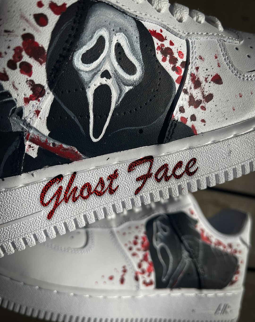 Ghost Face Hand Painted Air Force 1s Custom Scream Sneakers for Halloween