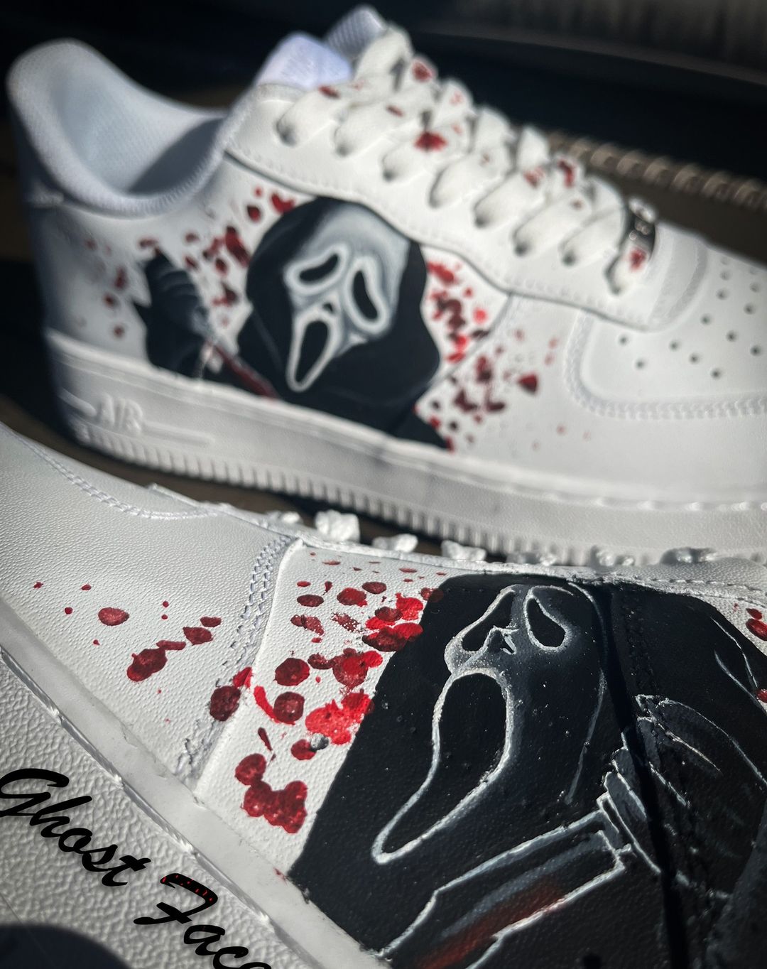 Ghost Face Hand Painted Air Force 1s Custom Scream Sneakers for Halloween