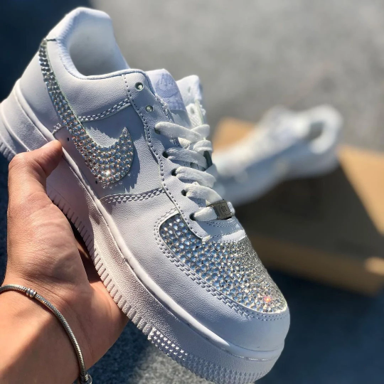 Custom AF1 Wedding Sneakers for Brides: Personalized Gem-Stoned Air Force 1 Shoes for a Stylish Wedding Affair | Wedding Date Keepsake