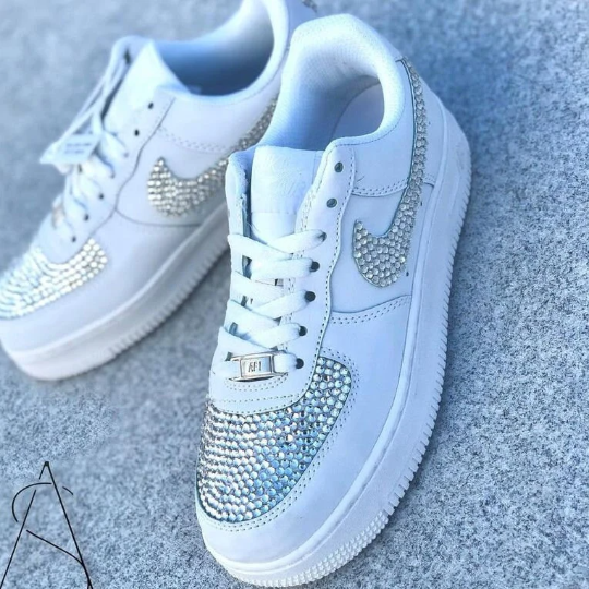 Custom AF1 Wedding Sneakers for Brides: Personalized Gem-Stoned Air Force 1 Shoes for a Stylish Wedding Affair | Wedding Date Keepsake