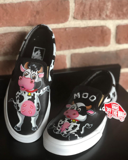 Custom Cow Design Hand Painted Animal Portrait Unisex Slip On Shoes