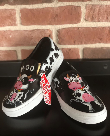 Custom Cow Design Hand Painted Animal Portrait Unisex Slip On Shoes