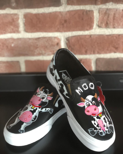 Custom Cow Design Hand Painted Animal Portrait Unisex Slip On Shoes