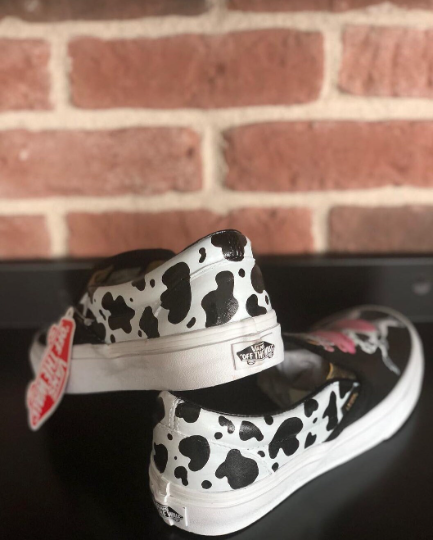 Custom Cow Design Hand Painted Animal Portrait Unisex Slip On Shoes