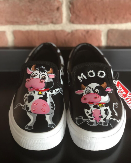 Custom Cow Design Hand Painted Animal Portrait Unisex Slip On Shoes