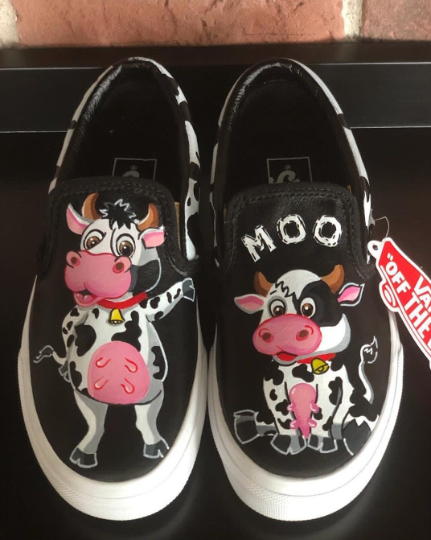 Custom Cow Design Hand Painted Animal Portrait Unisex Slip On Shoes