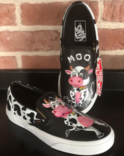 Custom Cow Design Hand Painted Animal Portrait Unisex Slip On Shoes