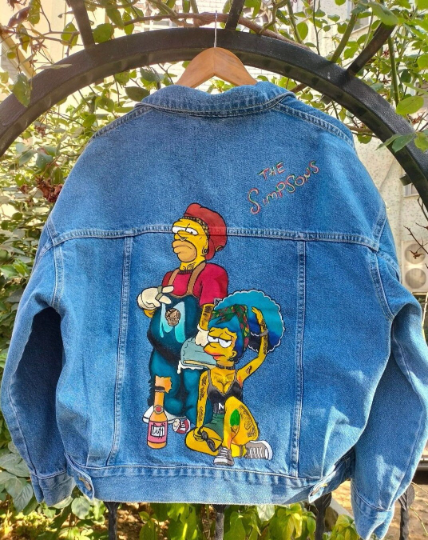 Hand-Drawn Simpsons Jean Jacket - Customizable Street Artwear