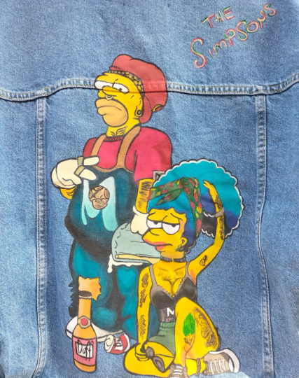 Hand-Drawn Simpsons Jean Jacket - Customizable Street Artwear