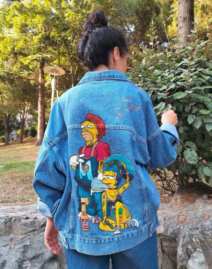 Hand-Drawn Simpsons Jean Jacket - Customizable Street Artwear