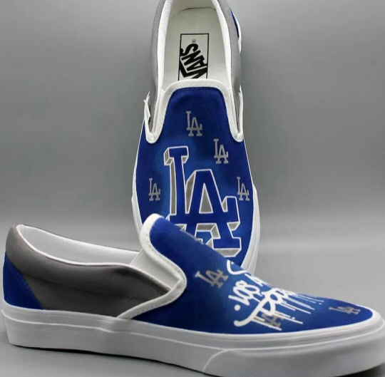 Hand Painted Vans Slip on Los Angeles Dodgers Team Sneakers | Personalized Baseball Theme Shoes