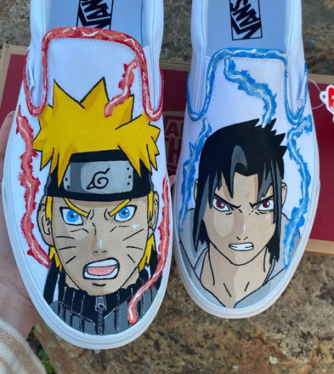 Naruto and Sasuke Hand Painted Custom Vans Slip on Shoes