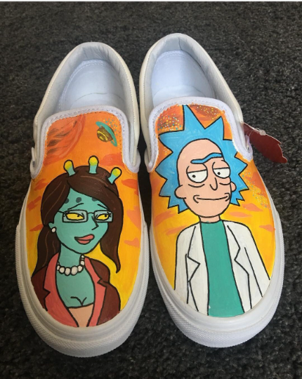 Rick and Morty Custom Hand-Painted Vans Slip on