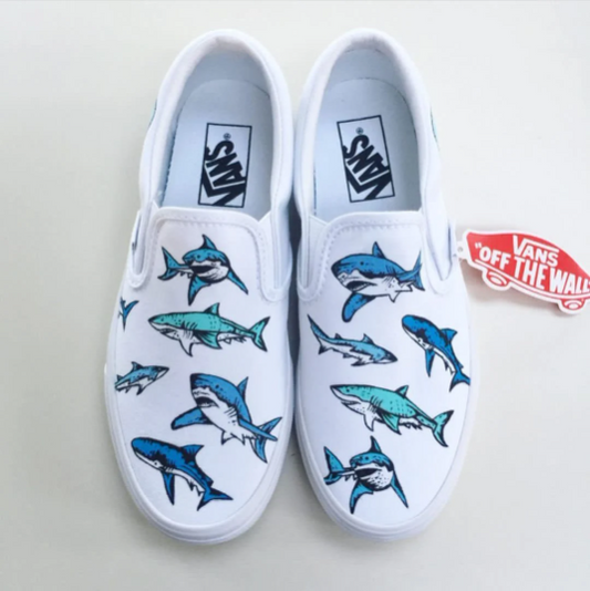 Shark Design Hand Drawing Shoes - Unisex Handmade Slip-on Canvas Sneakers