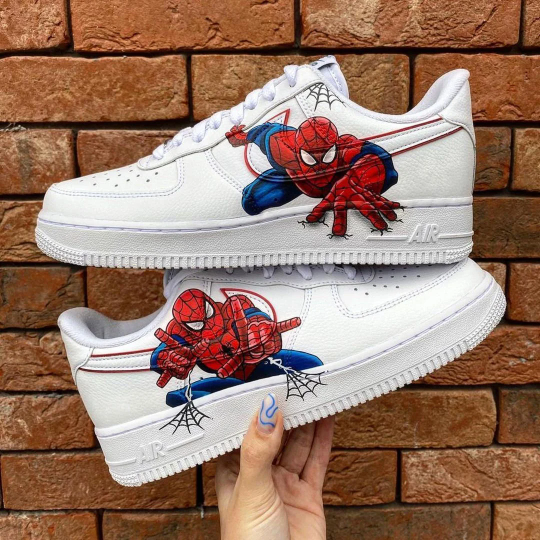 Hand Painted Spiderman Air Force Custom Shoes for Kids and Adults