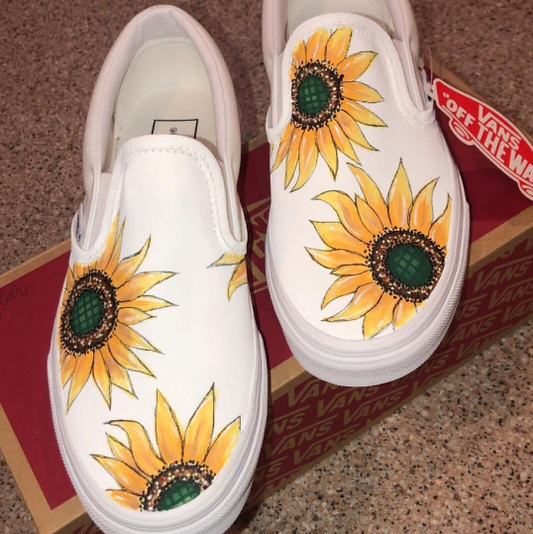 Custom Hand-Painted Sunflower Vans Slip-On Sneakers