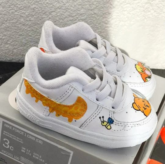 Hand Painted Disney Winnie the Pooh Custom Air Force 1 Winnie and Tiger Design Shoes Baby, Toddler, and Kids Sneakers